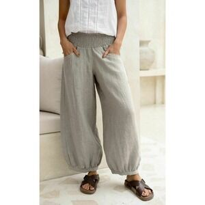 Nomad The Label Gray Sadhu French Linen Pants Smocked Wide Leg Size Large